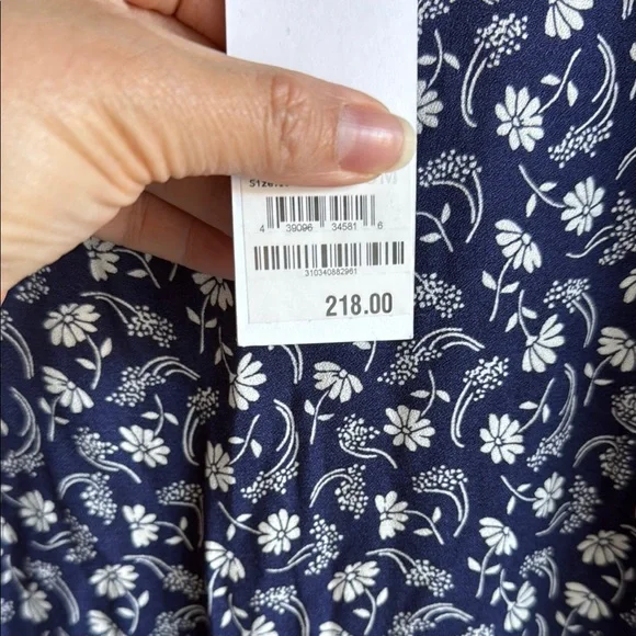 Reformation - Dark Blue & White Floral Print Long Sleeve Midi Dress Sz 10 NWT - Picture 7 of 13